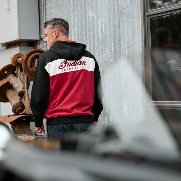 Men's Script Logo Colorblock Hoodie, Red