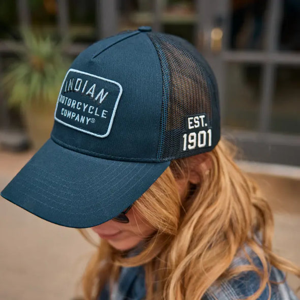 Block Logo Patch Trucker Cap, Navy
