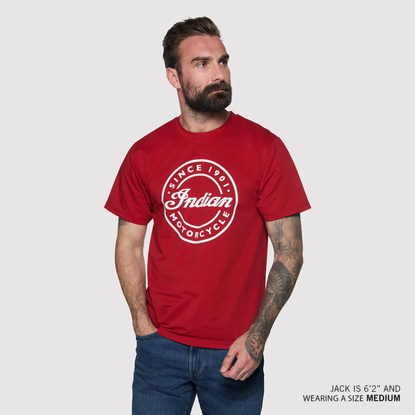 Men's Circle Script Indian Motorcycle T-Shirt, Red
