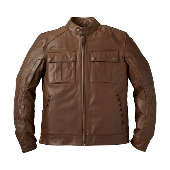 Men's Leather Getaway Riding Jacket with Removable Liner -Brown