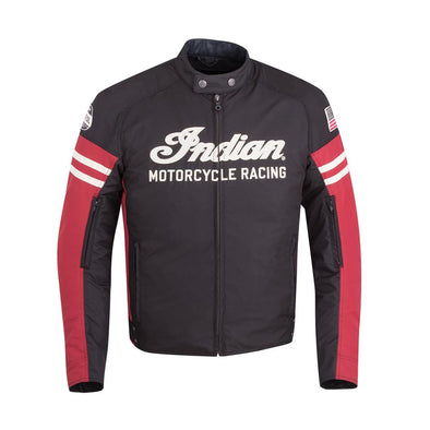 Men's Textile Flat Track Racing Riding Jacket with Removable Lining, Black/Red