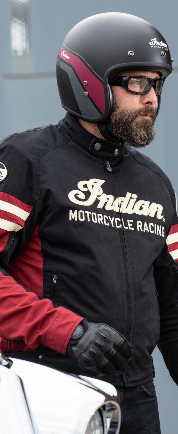 Men's Textile Flat Track Racing Riding Jacket with Removable Lining, Black/Red