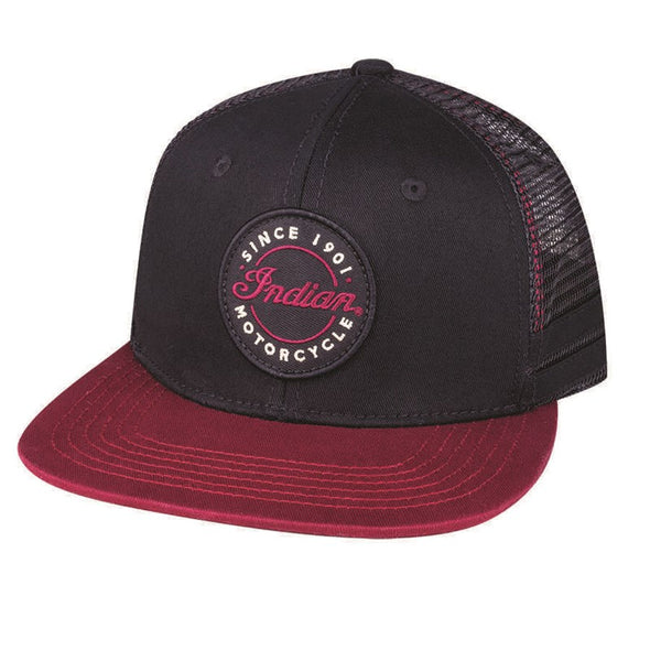 Flatbill Script Logo Trucker Hat -Black/Red