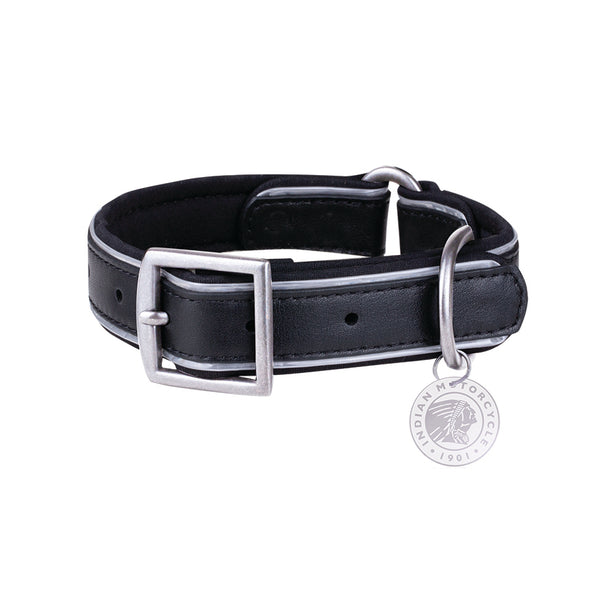 Leather Dog Collar with Branded Tag -Black