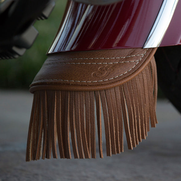 Genuine Leather Rear Mud Flap with Fringe -Desert Tan
