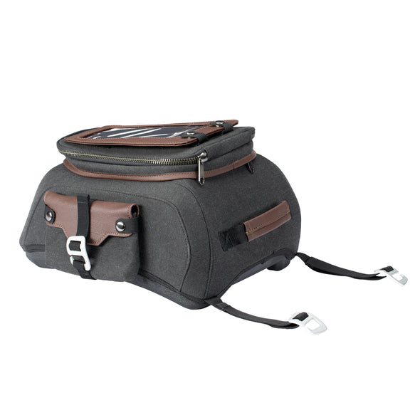 All-Weather Vinyl Tank Bag with Protective Phone Pocket -Gray/Brown