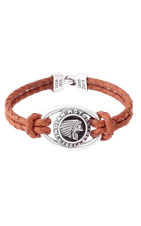 Double Brown Leather Braid Bracelet with Indian Icon and Hook Clasp