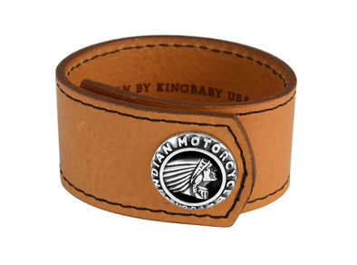 Brown Leather Cuff with Indian Logo Silver Button